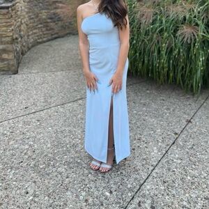 Elegant One-Shoulder Light Blue Evening Dress